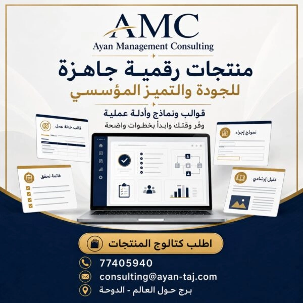 منتجات رقمية جاهزة للجودة والتميز المؤسسي تشمل قوالب ونماذج وأدلة إرشادية من أيان